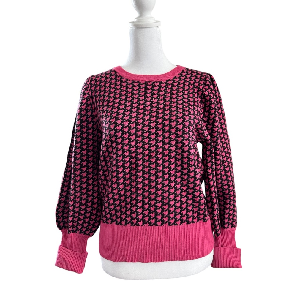 NWT Philosophy Houndstooth Pink Black Puffed Long Sleeve Women's Sweater Size S